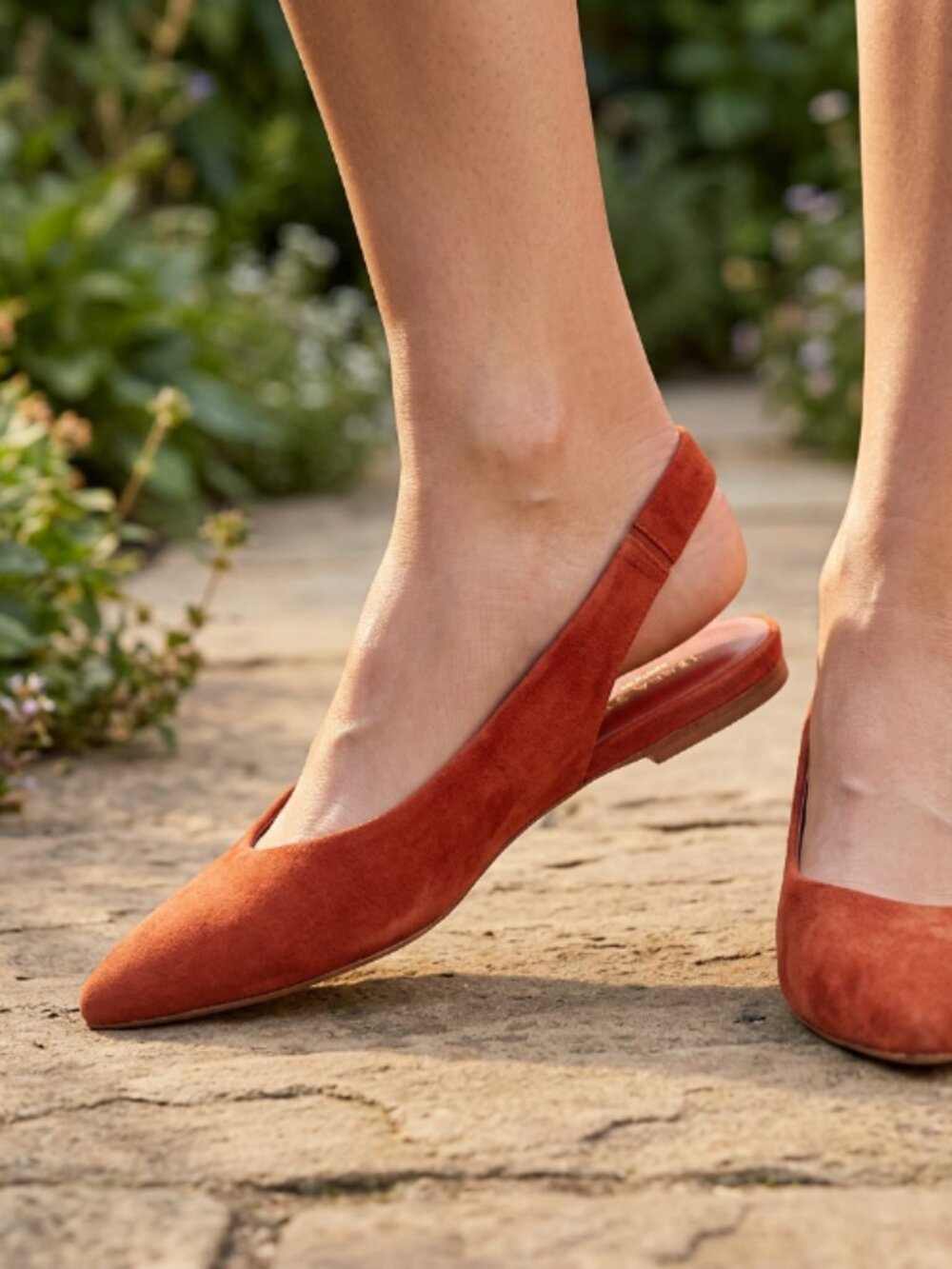 Everlane Red Suede Pointed Toe Slingback Flats